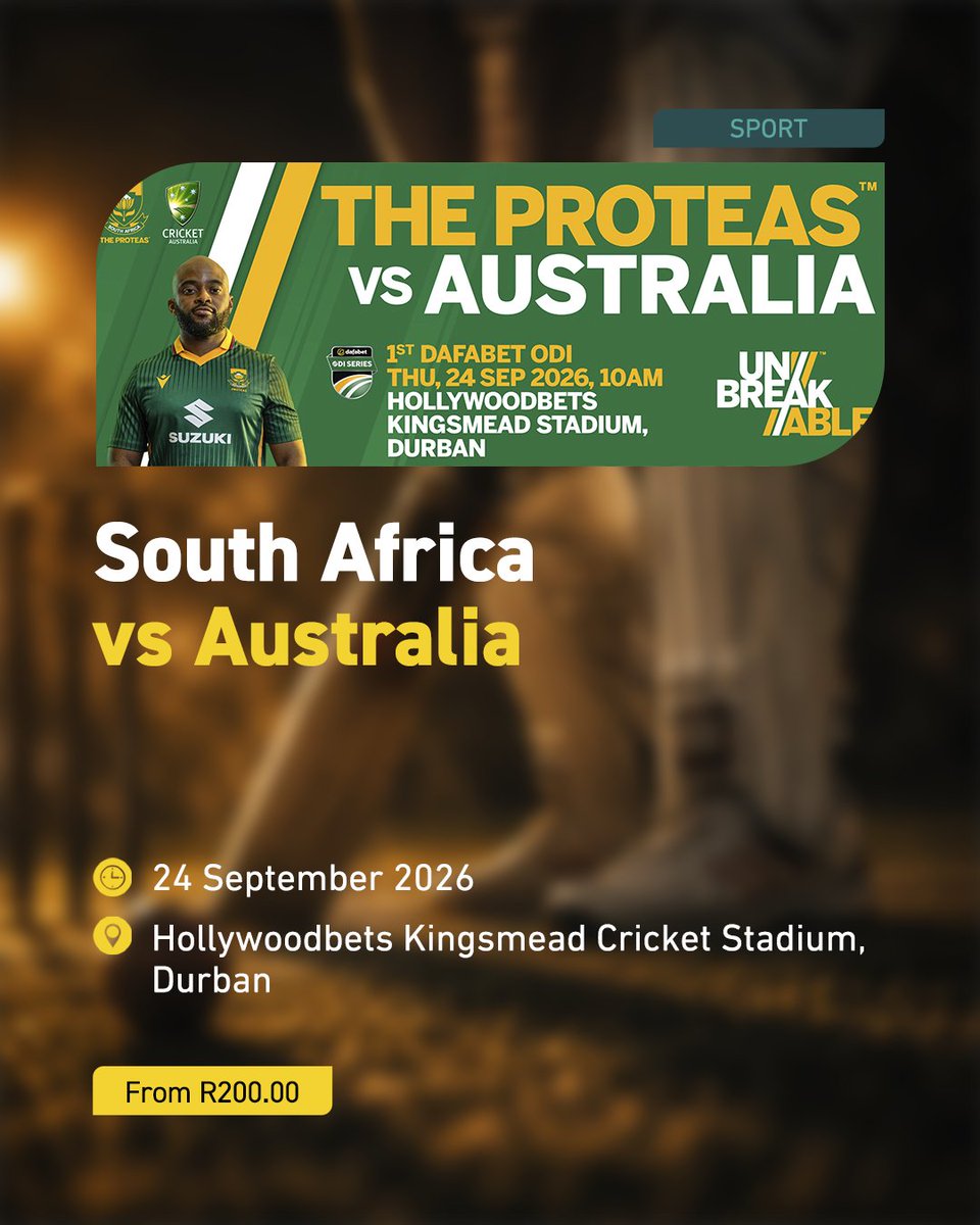 Ticketproza's tweet photo. There’s plenty to look forward to! Big moments and experiences are around the corner 🔥📆

From supporting the Proteas, to Lemo Fest energy, Hollard Daredevil Run adrenaline and Nedbank Golf Challenge action, there’s a lot happening.

Your next experience is waiting. Are you ready? 👀

Get your tickets on the Ticketpro App 📲 Available on iOS and Android.

#Ticketpro #PoweredByTicketpro #TicketproApp