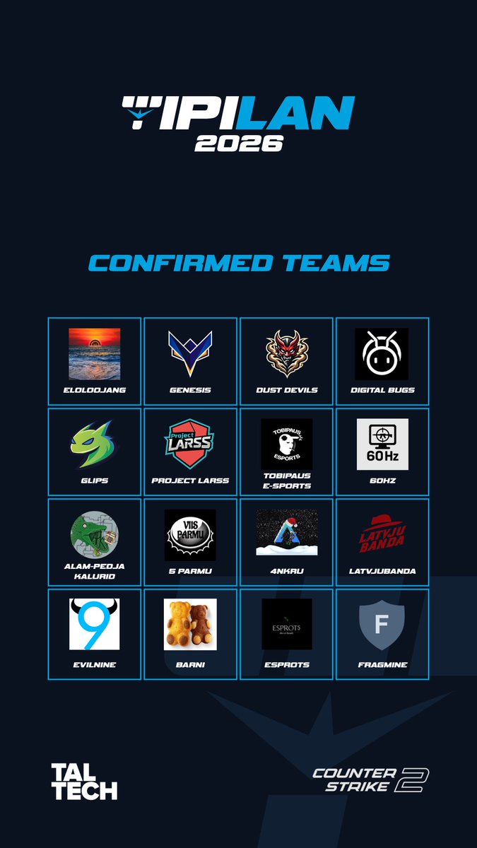 tipilan_ee's tweet photo. All 32 confirmed teams are ready to play for 6750 € PRIZE POOL!

Tune in via Twitch: https://t.co/RSohU9Nmob
Event tickets: https://t.co/vXjvzppkja

See you on September 11 at TipiLAN! https://t.co/iOkj84MFq9