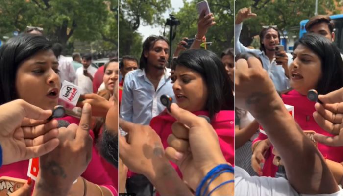 OpIndia_com's tweet photo. A female Republic TV reporter was surrounded and harassed by CJP workers outside Delhi’s Sansad Marg Police Station.

The disturbing visuals show a largely male crowd invading her personal space, pointing fingers and aggressively confronting her.

This comes amid repeated incidents of women journalists being heckled and allegedly attacked while covering CJP protests.

https://t.co/THdafsUidi