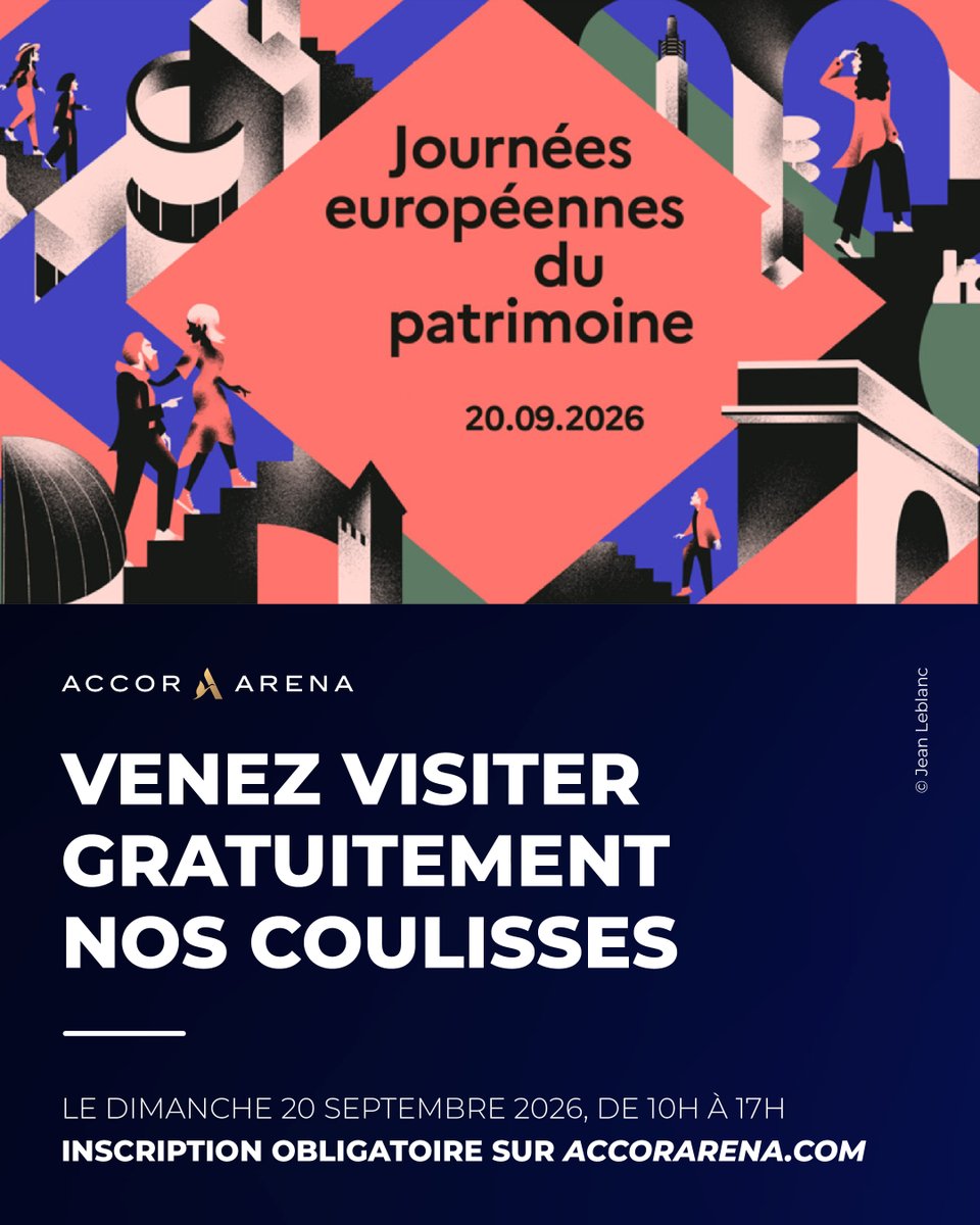 Accor_Arena's tweet photo. On vous fait visiter les coulisses de l'Accor Arena pour les Journées Européennes du Patrimoine !

Le 20 septembre, on vous fait découvrir gratuitement l’envers du décor pour la toute première fois de notre histoire. On vous a préparé un parcours guidé, de la loge artiste à la patinoire, en passant par les vestiaires des sportifs. Il y aura aussi quelques anecdotes exclusives et des surprises !​

Notez bien :
🕦 De 10h à 17h
🔥 Environ 30 minutes de visite au total
🙂‍↕️ Visites guidées en français et en anglais ainsi qu'en Langue des Signes Française (LSF)
⚠️ Inscription obligatoire sur notre site
🎫 Ouverture de la billetterie le 07.09 à 11h : https://t.co/XKhBTDRp9M