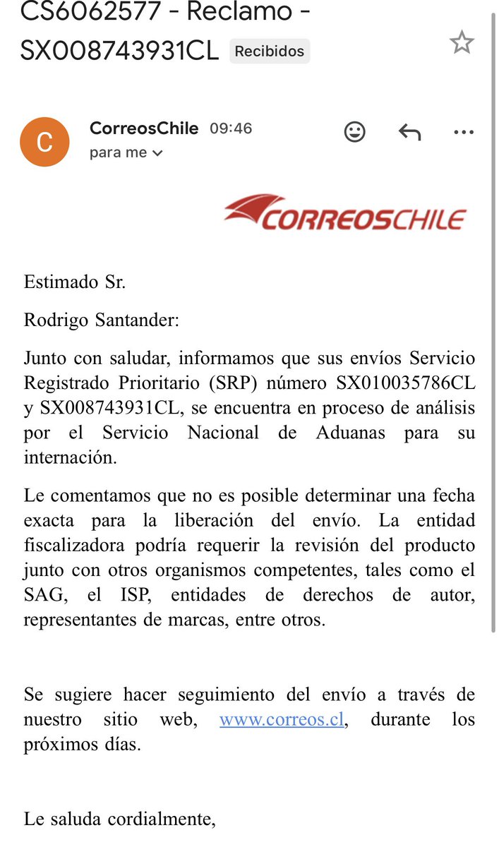 Rsantanderr0's tweet photo. @SERNAC @correoschile esto es normal???

Mas de 6 meses? Es buen servicio? Está funcionando bien? 

Porque les permiten que respondan siempre lo mismo?

@AduanaCL esto es lo que acusan ellos ¿quien es el responsable del retraso? https://t.co/1Rf9HCbgPd