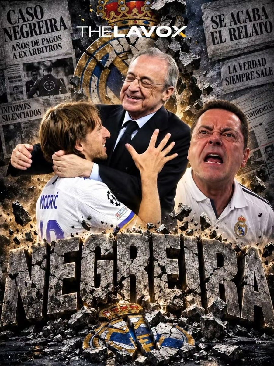 TheLaVox's tweet photo. Tomás #Roncero, conocido tertuliano y fanático madridista —figura del pasquín Diario AS y de El #Chiringuito—, se sentó con Luka #Modric, histórico del #RealMadrid y capitán de Croacia rumbo al #FIFAWorldCup2026. Entre varios temas apareció #Negreira: #Roncero enlazó las pocas #Liga ganadas por aquel Madrid con el caso e intentó sacarle, como diera lugar, al croata una explicación arbitral para aquellas derrotas.
No hubo suerte. #Modric dijo que el caso “no es normal” —perfecta muleta narrativa para justificar múltiples derrotas—, pero cuando pudo comprar la coartada habló de errores propios, mentalidad y de un #FCBarcelona demasiado fuerte para dejarles recuperar puntos. La escena llega cuando el reloj judicial ya pesa. Florentino #Perez ha hablado de siete Ligas “robadas”; #Roncero tuvo delante a uno de los grandes testigos de aquella época y prácticamente le acercó el libreto. Luka lo devolvió: “también es parte de nuestra culpa no haber ganado más Ligas”. No absolvió a nadie; hizo algo peor para el relato: rechazó la muleta. Porque las acusaciones pueden vivir años del ruido, pero llega un momento en que necesitan pruebas. Y, como dice el viejo refrán, la mentira tiene patas cortas.