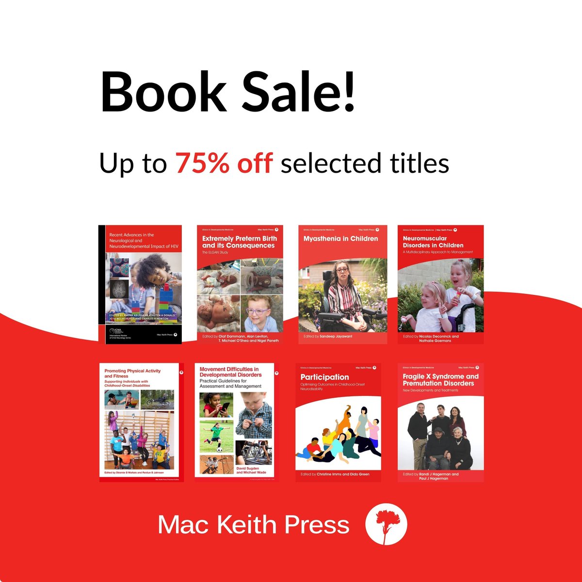 mackeithpress's tweet photo. Book sale!

75% off selected print titles for a limited time only.

#Pediatrics #Disability #Neurology #Research  
https://t.co/2dV933HMbj https://t.co/Z53HSQKFn8