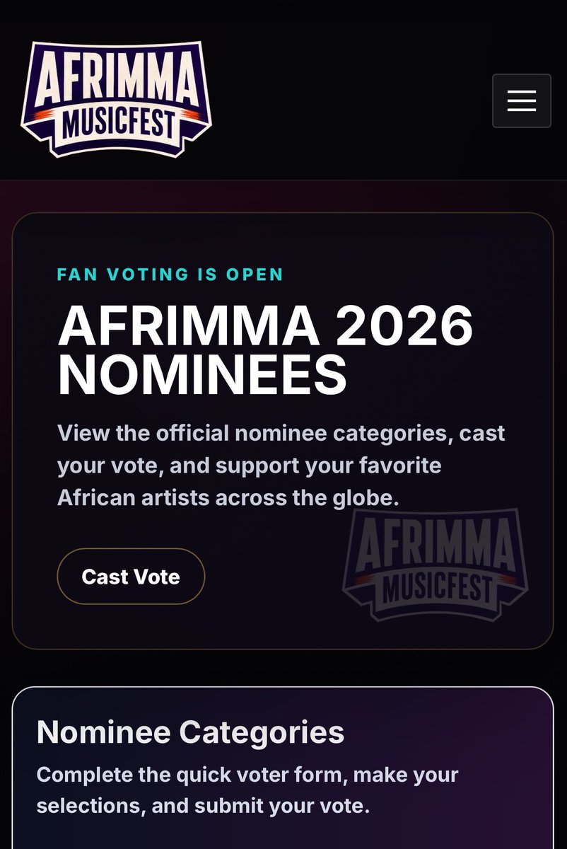 Champzofficial2's tweet photo. 🚨 DON’T FORGET TO VOTE FOR WIZKID at the 2026 AFRIMMA Awards🏆🔥

Wizkid is nominated for:

➡️ Best Male – West Africa
➡️ Best Collaboration – “Jam” ft. Fally Ipupa
➡️ Crossing Boundaries With Music Award
One more for the collection! 🏆❤️🦅
👇👇

https://t.co/SFO2P1HDHY… https://t.co/eyPboHIK6I