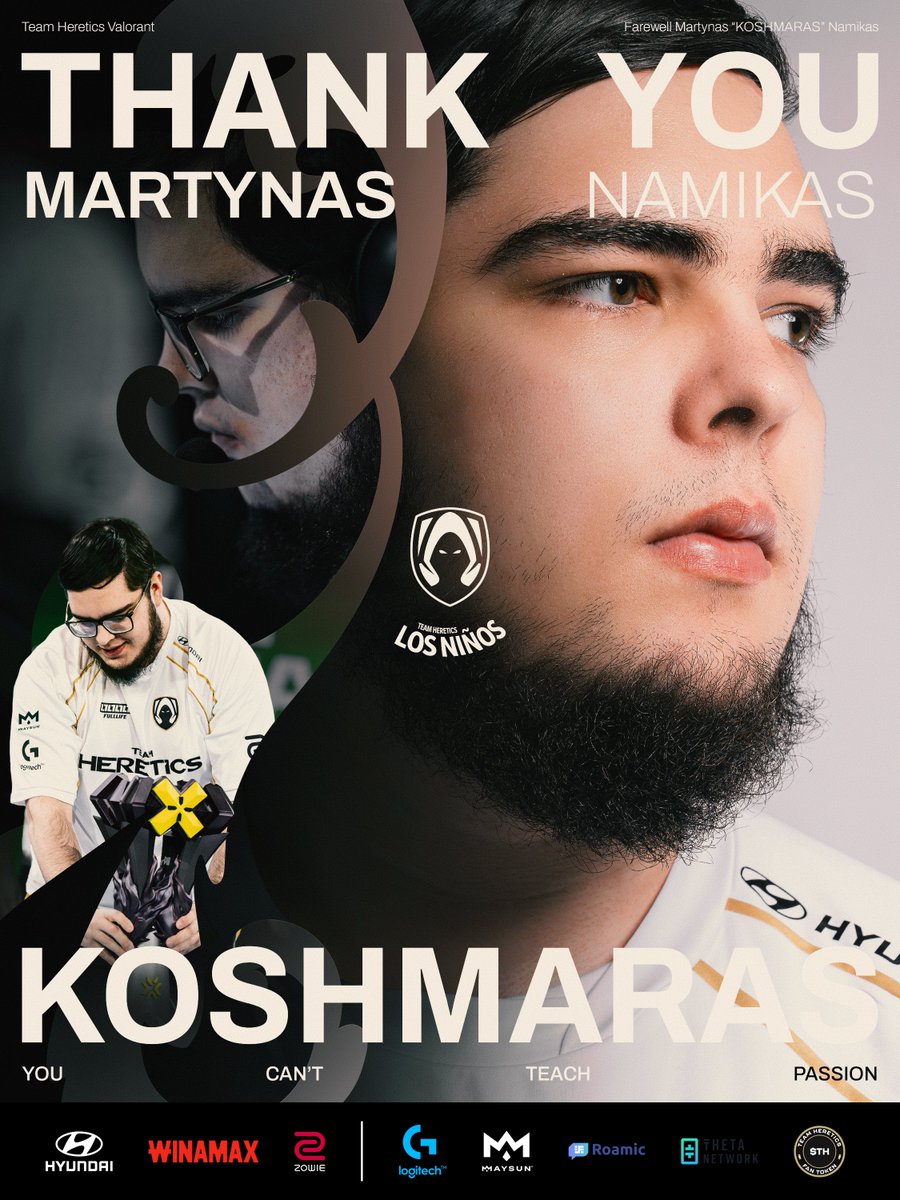 HereticsVal's tweet photo. You arrived when we needed you most, and you gave everything for the team.

Thank you for helping us make history and win our first VCT trophy. We’ll always be grateful for what you gave to this team.

Good luck in the next chapter, Martynas 🤍

#VamosHeretics https://t.co/8UVe1TI5CR
