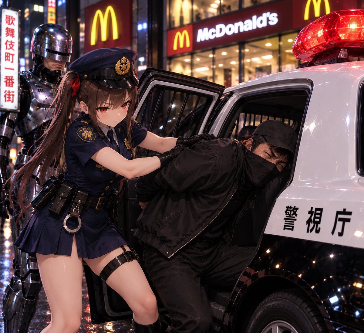 INB_M_'s tweet photo. マクドナルド強盗犯をパトカーにぶち込みます♪
#MinisukaPolice https://t.co/tBSxLDrCwH