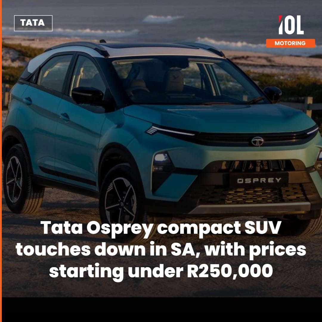 IOLmotoring's tweet photo. Tata's Osprey compact SUV has launched in SA, with four derivatives priced from R249,900 to R329,900, competing with the Nissan Magnite and Renault Kiger.
Read on https://t.co/yDNQPXqTRB
#TataOsprey #SUV #NewCarLaunch https://t.co/EabTLKvEty