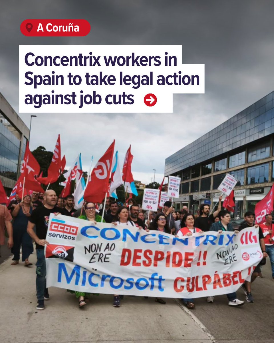 uniglobalunion's tweet photo. ✊ Solidarity with Concentrix workers and our Spanish affiliates CC.OO and UGT who are planning to take legal action after the outsourcing giant failed to justify further job cuts at its A Coruña operations. Around 160 of the site's 360 jobs have gone since July.  https://t.co/93Zzcfajt8