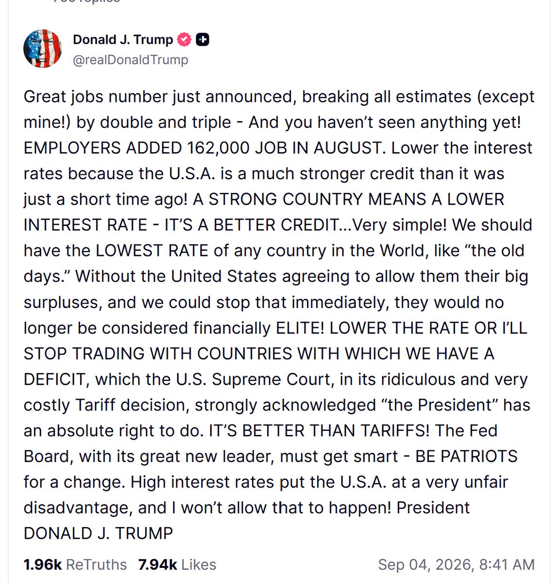 caroljsroth's tweet photo. Sorry- this is insane.

You can say we deserve a lower interest rate, but the lenders in the market say we don't, and they get to make that decision and thereby set rates.

With 120+% debt/GDP, $2 trillion deficits, and interest > defense spending, saying "strong" is meaningless. https://t.co/95wVngqGqv