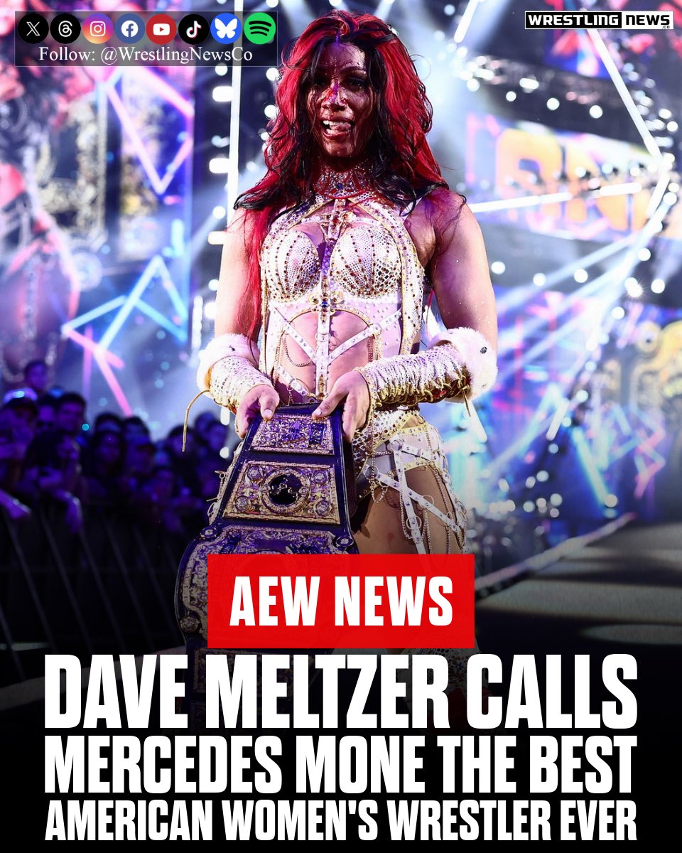 WrestlingNewsCo's tweet photo. Dave Meltzer on Mercedes Mone following her AEW Women's World Championship win:

"She is the first person ever to hold the WWE, the CMLL, New Japan IWGP and Strong, and now AEW championships …. she's the first woman who will ever have competed at the Tokyo Dome, which very few women wrestlers have been in the Tokyo Dome, that's the hardest one for the women wrestlers, competed in Madison Square Garden, competed at Wembley, and competed at Arena Mexico. So that's two big major resume points for her going into (Observer) Hall of Fame consideration."

"No American woman has been voted in, I think, since we've had voting. Japanese women have been voted in, but no American women … Mercedes, probably, is the best overall worker of American women wrestlers ever. I couldn't come up with anybody else as the best."

Source: Wrestling Observer Radio (@WONF4W) 

#MercedesMone #AEW #DaveMeltzer #WrestlingObserver #BeckyLynch