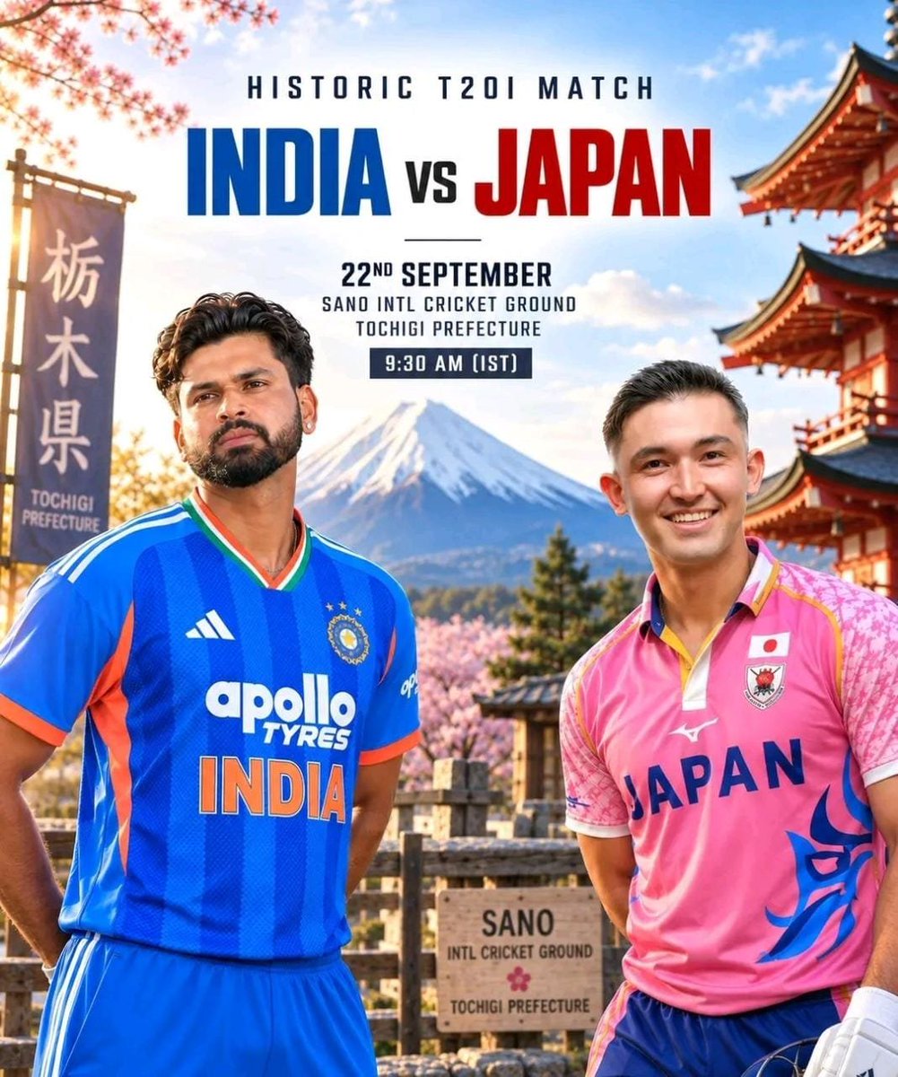 Rahulku2122's tweet photo. *September 22 marks a historic moment for India and Japan cricket!* 🇮🇳🇯🇵🗓️

*For the first time ever, India and Japan will lock horns on the international stage, creating a special new chapter!* 🤝

*#JAPvIND #T20Is #SKC* https://t.co/LcVbIDVPJO