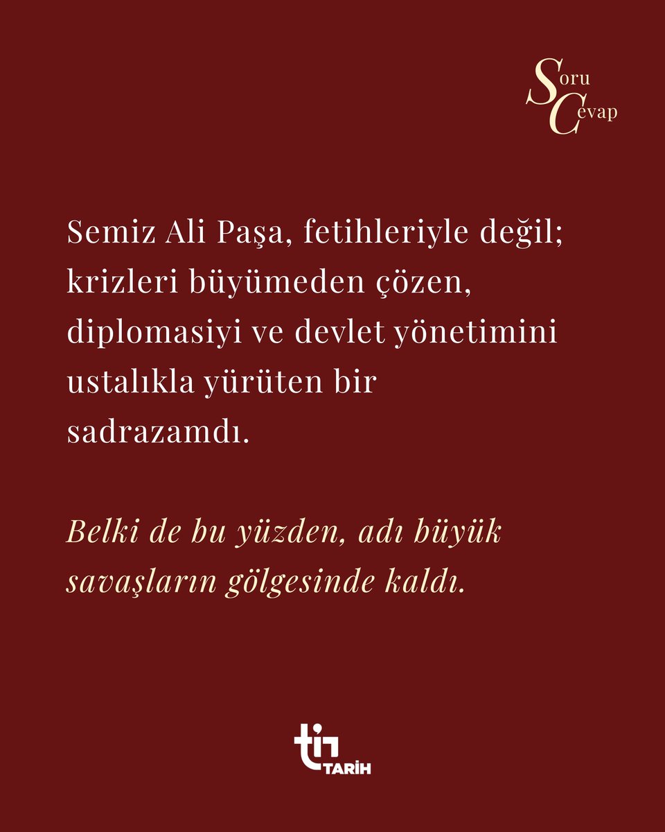 tintarih's tweet photo. Osmanlı’nın Gizli Kahramanı: Semiz Ali Paşa 🏛️

Büyük savaşların gölgesinde, krizleri diplomasi ve liyakatle çözen bir veziriazam. Maliyeden dış siyasete geleceği öngören bu devlet adamını Burhan Mustafa Büyükarslan'ın kalemiyle keşfedin. 

Sizlerle Tin Tarih'te! https://t.co/VakRZJzVeD