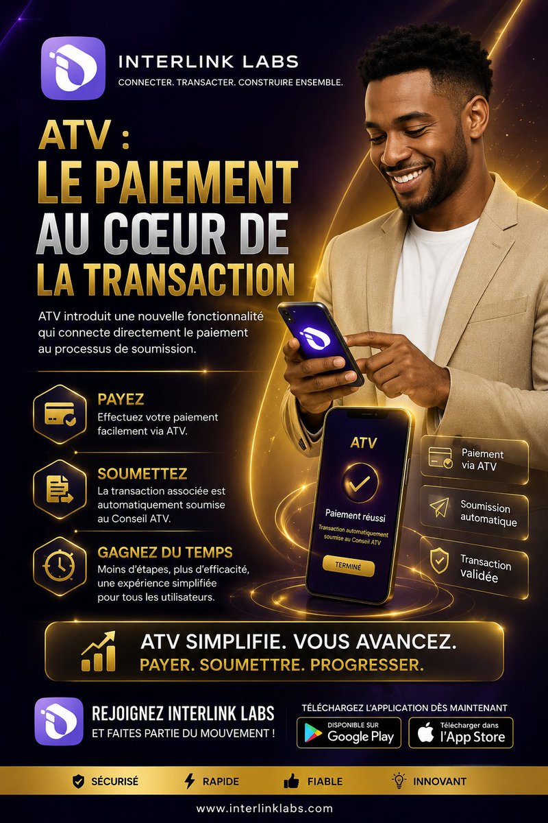 CGbalet's tweet photo. ATV : LE PAIEMENT AU CŒUR DE LA TRANSACTION.
ATV introduit une nouvelle fonctionnalité qui connecte directement le paiement au processus de soumission.
#Interlink #ITLG #ITL. https://t.co/BnZa3KVZ9P