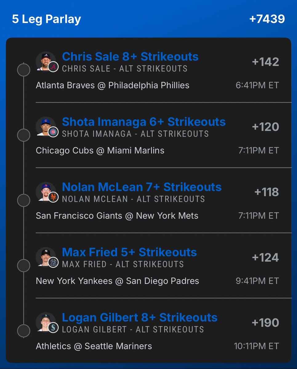 LeverageXApp's tweet photo. Lottery Strikeout Slip…⚡️💨
@Playbook
#homerun #parlay #GamblingCommunity #Gambling𝕏 #GamblingX #MLBPredictions #MLB #GamblingTwitter #HomeRunParlay #HomeRunTracker https://t.co/LOAQCr9qyp