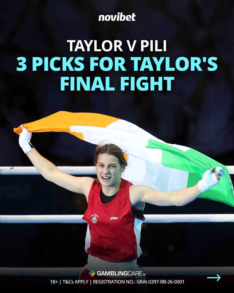 novibet_ie's tweet photo. The stage is set for a historic night at Croke Park. 🇮🇪🥊

We’ve picked out three bets for Katie Taylor v Flora Pili this Saturday. 👀

How do you see Katie's swansong playing out?

🔞 18+ T&Cs apply | https://t.co/gSDJtZi42L
REGISTRATION NO.: GRAI-0397-RB-26-0001
.
.
.
#katietaylor #boxing #irishboxing
