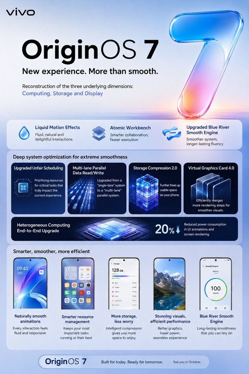 aalam_prevej's tweet photo. OriginOS 7 👑

Liquid Motion Effects 
Atomic Workbench 
Upgraded Blue River Smooth Engine
Upgraded unfair scheduling
Multi-lane parallel Data read/write
Storage Compression 2.0
Upgraded Virtual Graphics Card 4.0
Reduced power consumption by 20%

#vivo #OriginOS7 https://t.co/NcnCkVT6gq