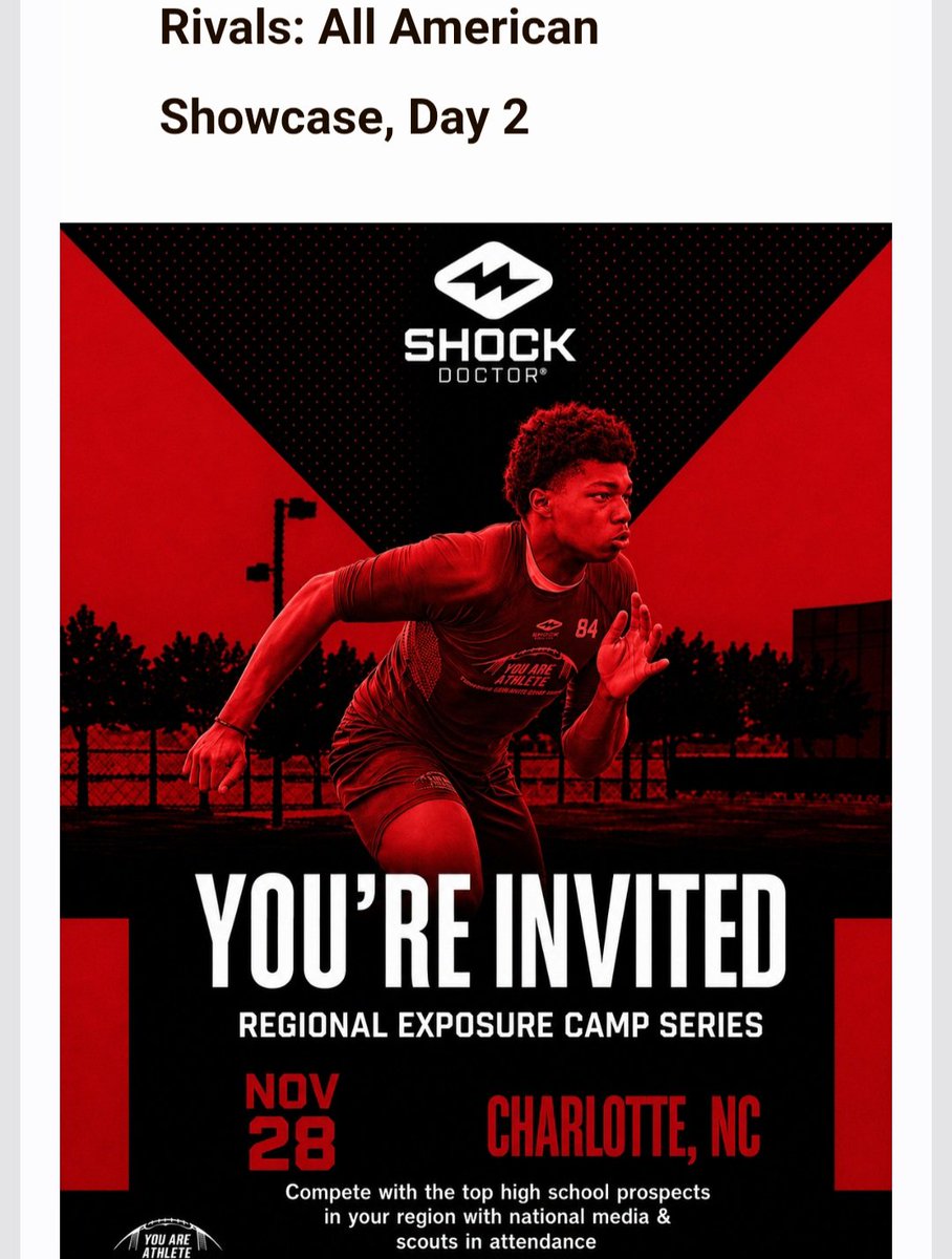 JamaarGreen1's tweet photo. Thank you @youareathlete For The All American Rivals Showcase #Invite #FootballCamp #DB @PRecruiting7 @fourquarterSC @SCSportsNow @HighSchoolBlitz @Rivals @RivalsHS @TheUCReport @ChadSimmons_ @AnnaH247 https://t.co/NKW1psmGQL