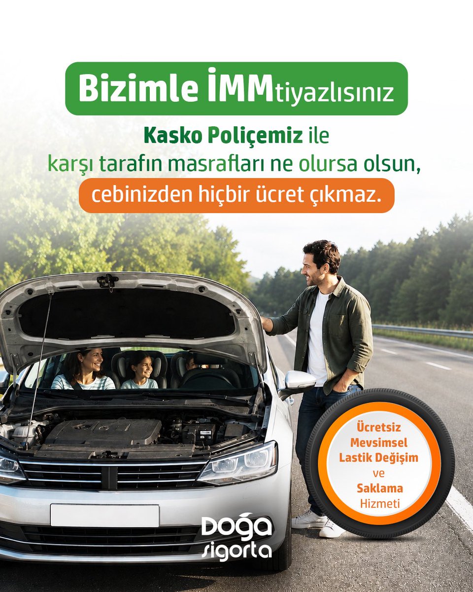 dogasigorta's tweet photo. Yolda sadece aracınızı değil, bütçenizi de güvence altına alın. 🚗

Doğa Sigorta Kasko Poliçesi’nde Sınırsız İhtiyari Mali Mesuliyet (İMM) teminatı ile karşı tarafın masrafları ne olursa olsun cebinizden ek ücret çıkmaz.

Üstelik ücretsiz mevsimsel lastik değişimi ve saklama hizmeti de ayrıcalıklarınız arasında.

Detaylı bilgi ve teklif için https://t.co/B5WEV1vYvR adresini ziyaret edebilir ya da acentelerimizle iletişime geçebilirsiniz. 

Uygulama, sadece gerçek kişilere ait otomobil ve kamyonet tipi araçlar için geçerlidir.

Bu içeriğin üretiminde yapay zeka teknolojileri kullanılmıştır.

#DoğaSigorta  #GüvenDoğasındaVar #İMM #Kasko