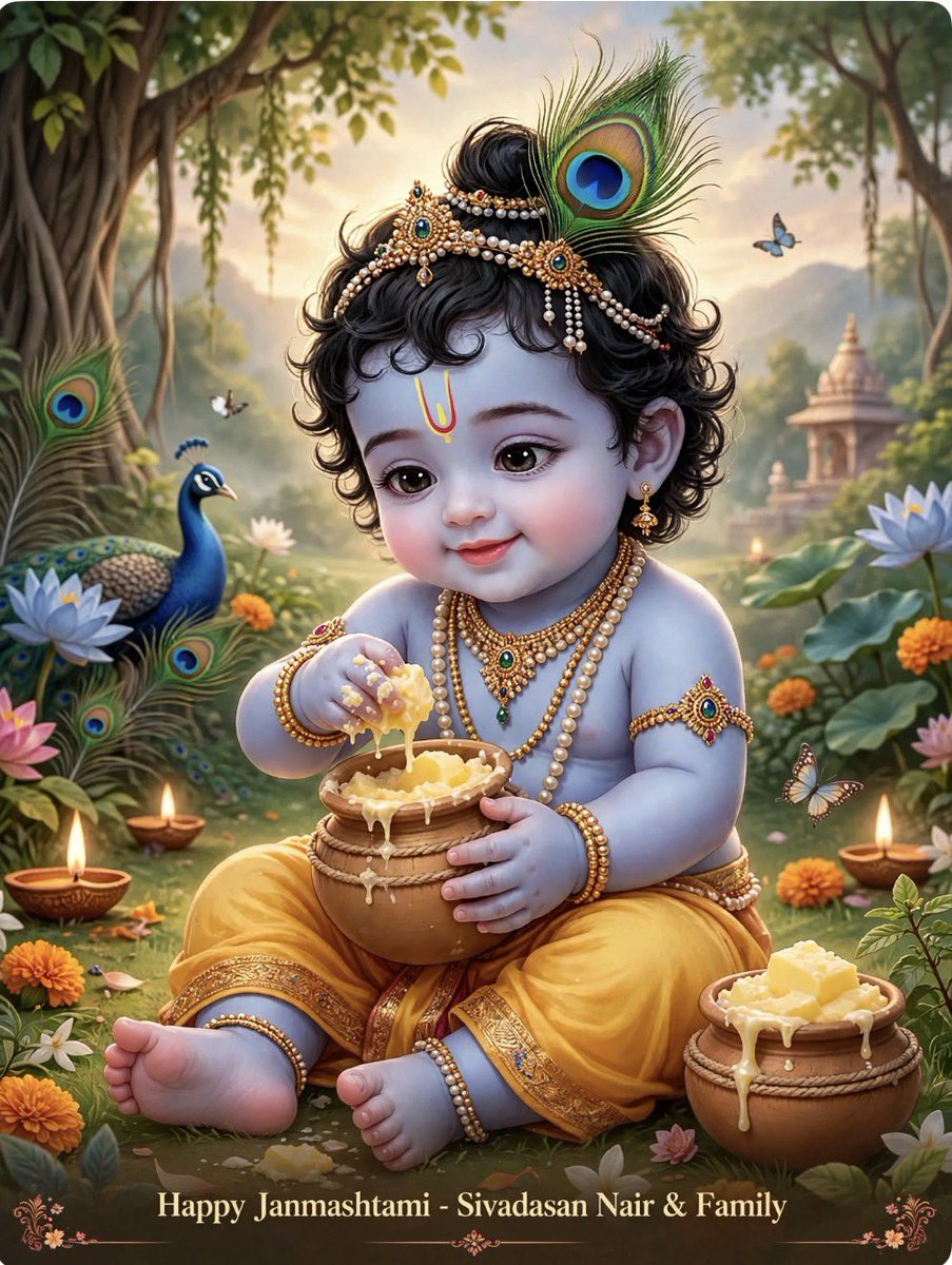 Oonattu's tweet photo. ശുഭ ജന്മാഷ്ടമി ആശംസകൾ! 🌸🦚

“ഭഗവാൻ ശ്രീകൃഷ്ണന്റെ ദിവ്യമായ അനുഗ്രഹവും സ്നേഹവും നിങ്ങളുടെ ജീവിതത്തിൽ സന്തോഷവും സമാധാനവും ഐശ്വര്യവും നിറയ്ക്കട്ടെ. അവന്റെ ഓടക്കുഴൽ നാദം പോലെ നിങ്ങളുടെ മനസ്സിൽ എന്നും സ്നേഹവും സൗഹാർദ്ദവും നിലനിൽക്കട്ടെ”.
ഹരേ കൃഷ്ണ!
സ്നേഹപൂർവ്വം,
ശിവദാസൻ നായർ & ഫാമിലി
#janmashtami