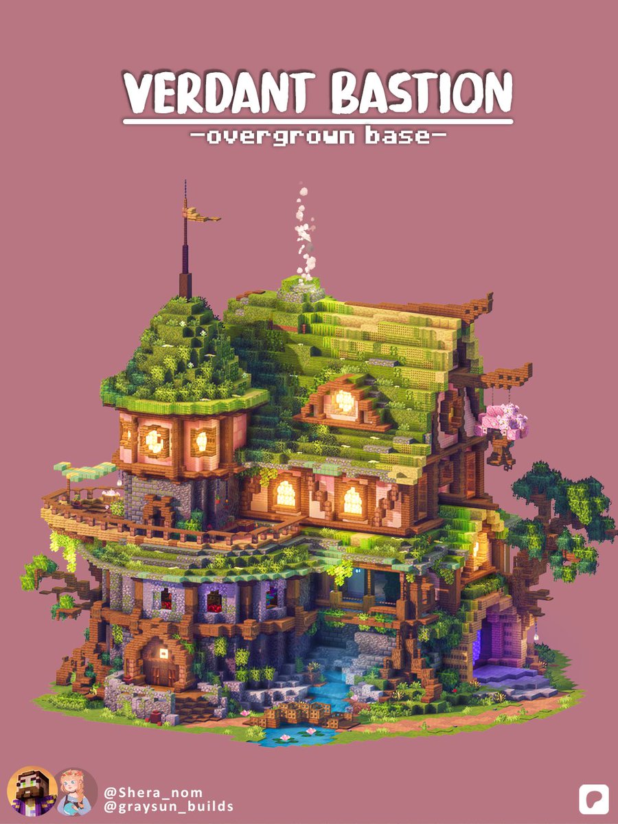 Shera_nom's tweet photo. Verdant Bastion - Fantasy Survival Base! This overgrown house is perfect as an enchanting or brewing base :) 
⭐ Leave me a like for more ideas! 
📩 Get the Blueprints Tutorial ( link in my  the bio ) #minecraft建築コミュ #Minecraftbuildings #minecraftart https://t.co/zUeccsiD1q