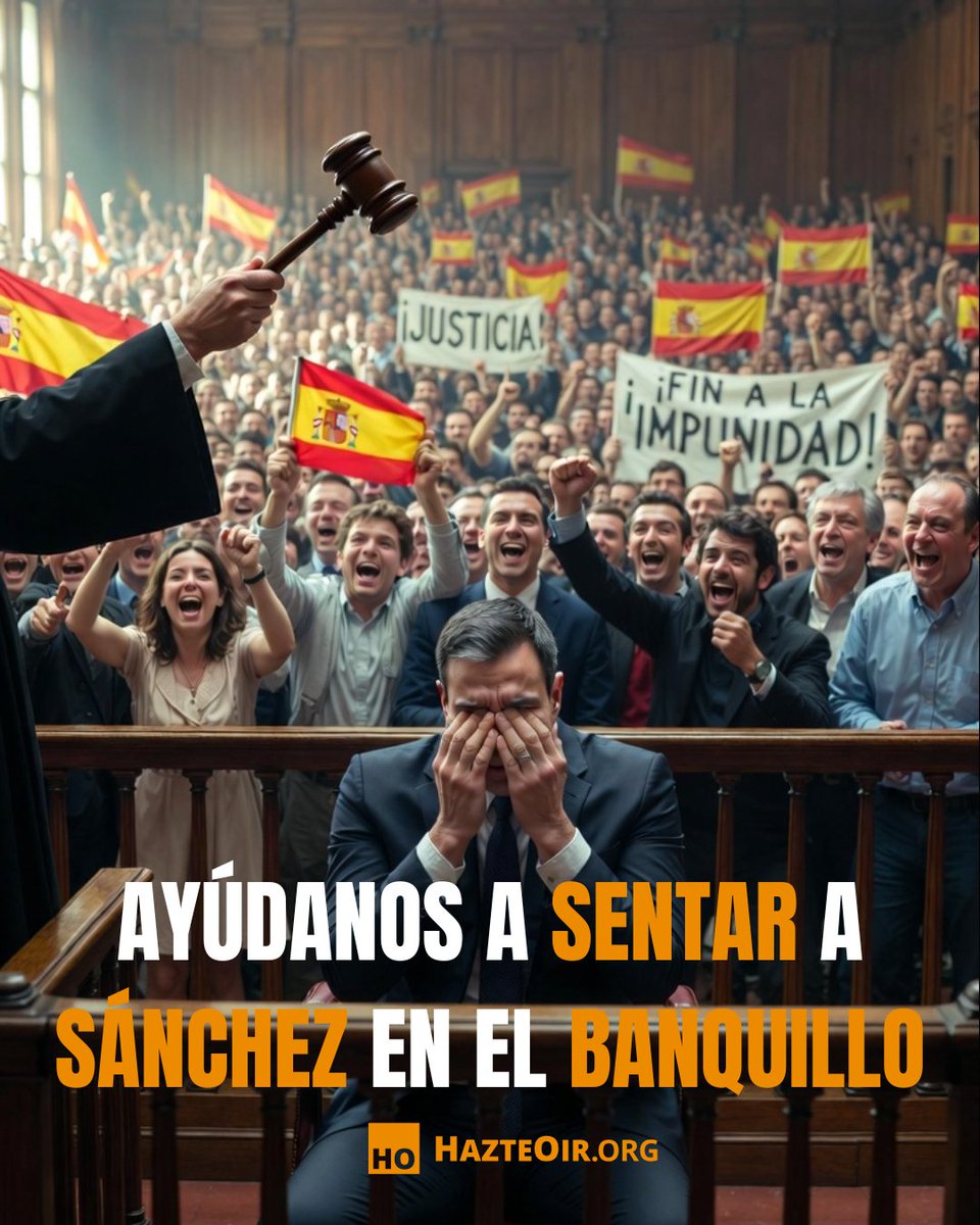 hazteoir's tweet photo. 👨‍⚖️ AYUDA a nuestro equipo legal a SENTAR a SÁNCHEZ en el BANQUILLO

💪 Gracias a ti, somos la PEOR PESADILLA de Sánchez y sus secuaces.

⚖️ Porque gracias a tu apoyo, estamos personados como ACUSACIÓN POPULAR en todas las causas que salpican a su entorno político y familiar, y en varias de las que más le preocupan, nuestro equipo jurídico ejerce la DIRECCIÓN LETRADA.

💥 Por eso intentan intimidarnos y silenciarnos, porque, gracias a ti, somos la acusación popular que más teme el PSOE.

🫵 Pero en realidad TE TEMEN A TI.

🤝 Porque este pulso legal contra el establishment solo es posible gracias a los socios y donantes que hacéis posible que lideremos la batalla judicial que tiene contra las cuerdas al PSOE.

👇 Ayuda a nuestro equipo legal para lograr sentar a Sánchez en el banquillo.

🔗 AYUDA aquí: https://t.co/hyZcGf7q6N
📱 BIZUM (donaciones ONG): 11714