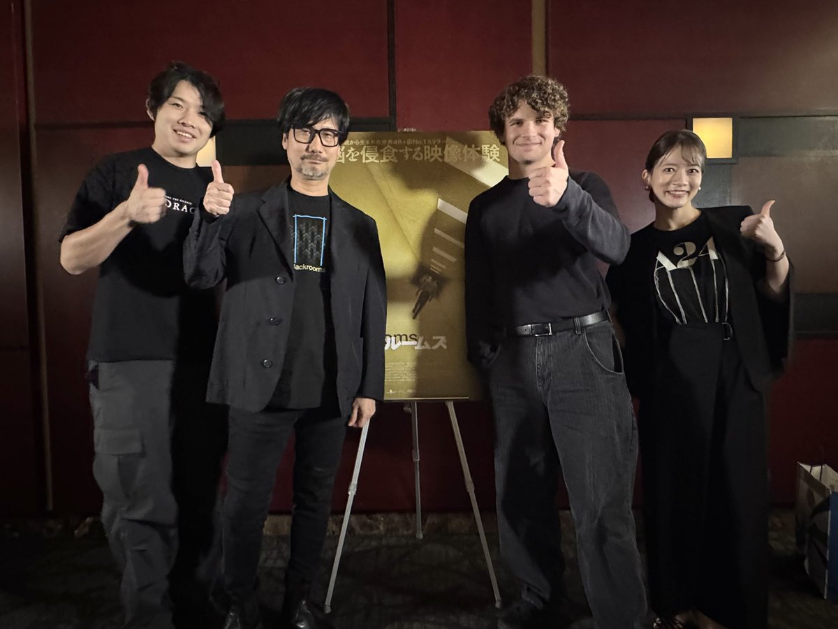 HIDEO_KOJIMA_EN's tweet photo. Thank you to Kane Parsons and Risa Unai for the Japanese premiere stage greeting for “Backrooms”! 🙏🙇🏻😍🫶 With Kane Parsons, Risa Unai, Yanpi, and Emma Iggo. What did everyone think of the movie? https://t.co/SC4ec4YfLi