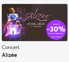 RITTERSabrina's tweet photo. #BonPlan : Promotion sur la tournée d'Alizée qui débute ce week-end. Billets dispo en promotion ici : https://t.co/BHnPQoleDf

#Alizée #concerts #tournée #promotion #offre #musique https://t.co/yHVzHEnJ2E