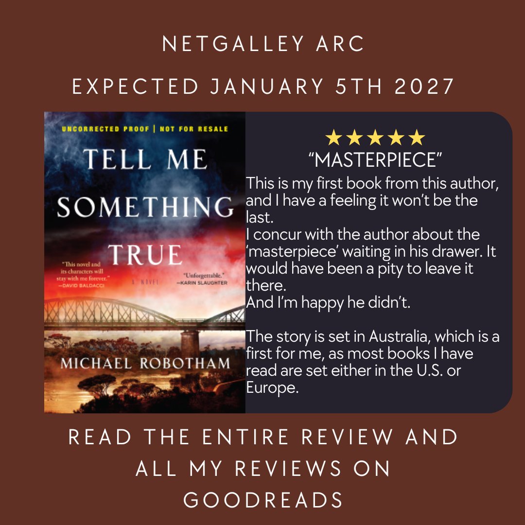 AgapitiCh1981's tweet photo. Tell Me Something True
by @michaelrobotham
Expected January 5th 2027
You'll find the entire review on @goodreads .
Thank you to @NetGalley and to @atlantic_grove for granting me this opportunity.
#bookrecommendations #books #readingcommunity #crimefiction #tellmesomethingtrue https://t.co/f22Oyd25sQ