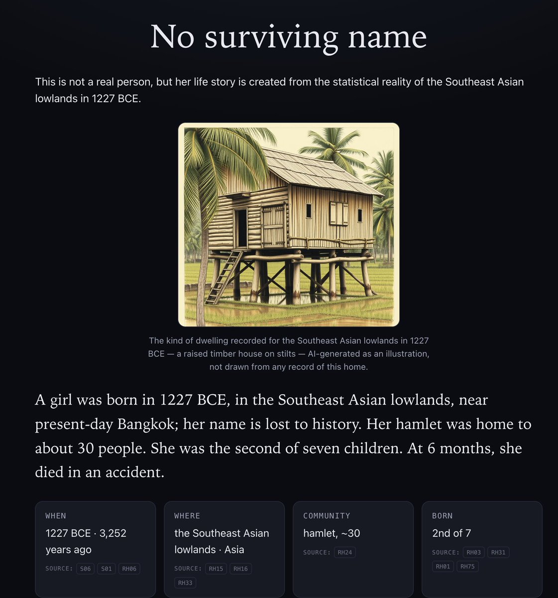 mattyglesias's tweet photo. Fun game, draw a random life out of what we know about the entire history of human population statistics. 

I died at six months old in Bronze Age Southeast Asia. 

https://t.co/3WUkfzKquy https://t.co/6PWVzFNHQX