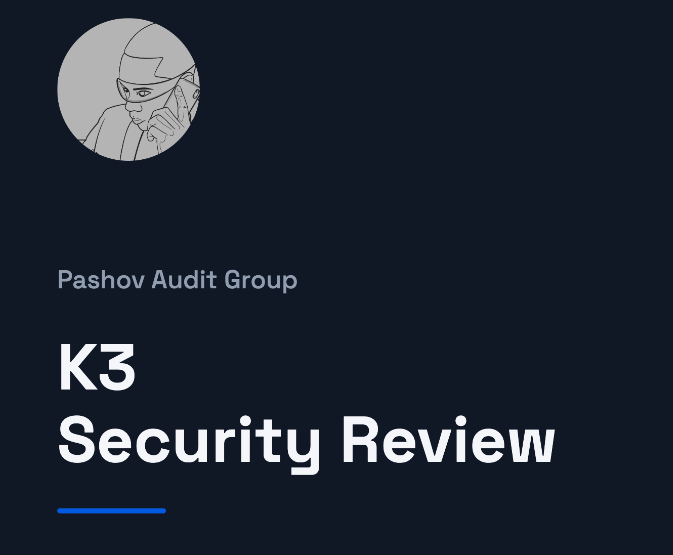 PashovAuditGrp's tweet photo. We've completed our security review for @k3_capital 🤝

In 3 days of focused vulnerability hunting, our experienced whitehats found 1 Low severity issue, patched by K3's skilled developers.

Read the report below👇
https://t.co/a8uC7ByKgo https://t.co/FVxcz3hp7M