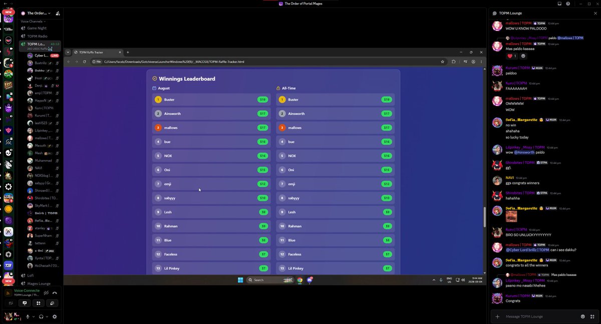 KuroHannya_'s tweet photo. Congratulations for the winners of TOPM's $250 monthly raffle 💰

Yours truly only got $1 DESPITE having 10 tickets 😭

Unlucky month for me, but we'll win next time!

One love to the @PortalMages for this!

They host games every Tue &amp; Friday at 2PM UTC!

Don't miss it next time! https://t.co/ewWKNPM4eF