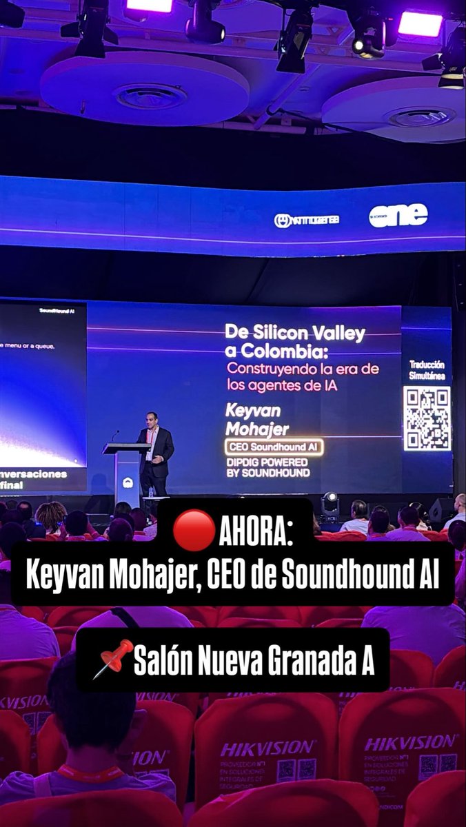 ANDICOM's tweet photo. 🔴 AHORA: Keyvan Mohajer de Soundhound AI avanza en su conferencia sobre agentes de IA. 

📌Salón Nueva Granada A
#ANDICOM2026 https://t.co/s0xTBcizpq