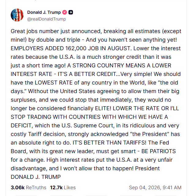 Claudia_Sahm's tweet photo. So, what chapter of the fiscal dominance book are we on now? Demands for lower rates, the threat of a trade embargo, calls for patriotism at the Fed? https://t.co/CCHVjrGpTU