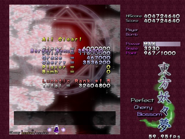 imperishablemoo's tweet photo. 妖々夢LNC咲夜A！！！
人生初LNCきたあああああああ

とにかく抱え落ちしないようにして、所々の気合い避けが上振れて何とか！
反魂蝶何も避けれてないけど笑

東方原作を触り始めときはLunaticなんて一生触らないだろうと思っていたのに、いつの間にか来るところまで来てしまった… https://t.co/nR51JImrlL
