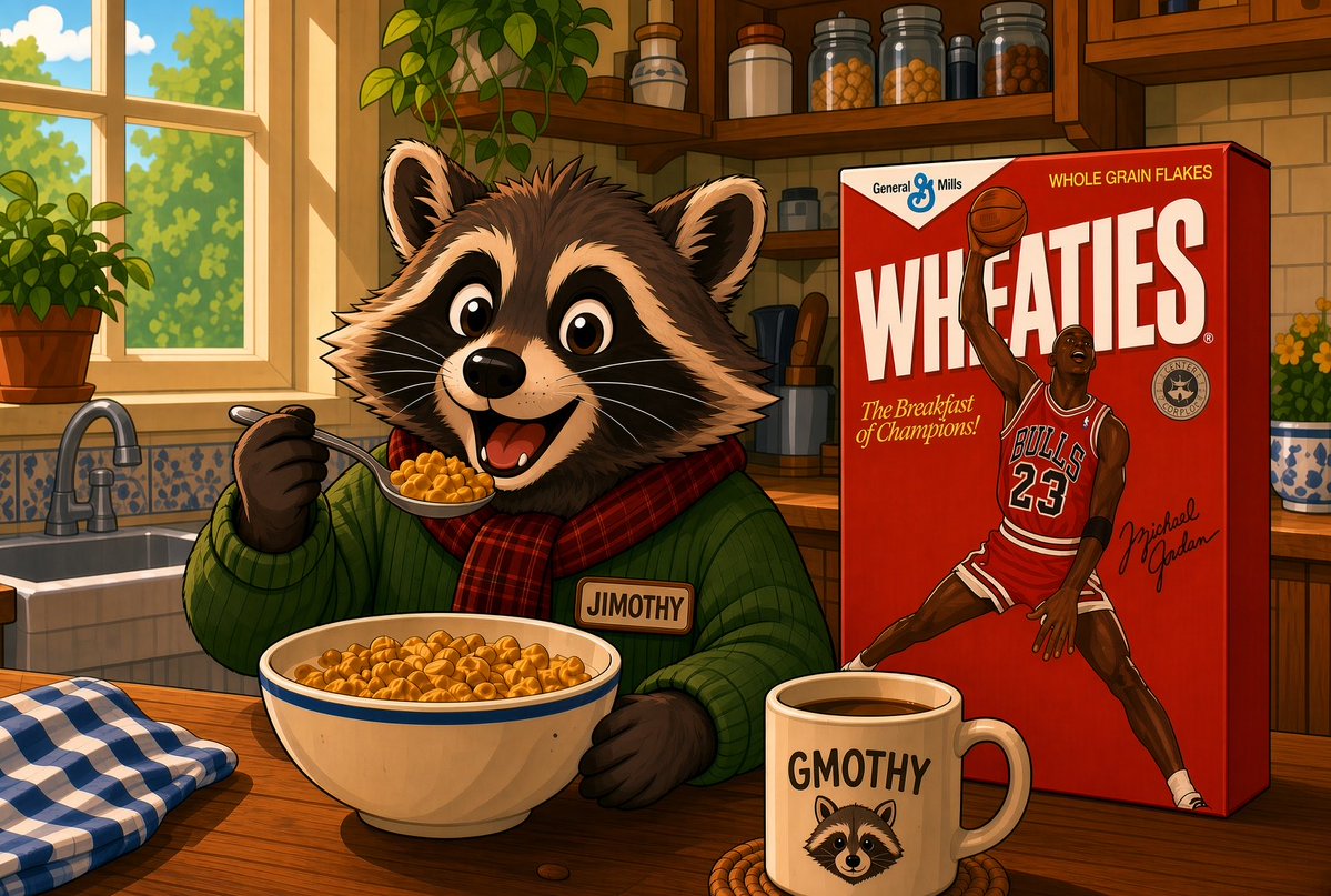 GR33N_FISH's tweet photo. GMOTHY 🦝 🖤 ☀️ 

Jimothy is starting today strong 💪 

I hope you guys are too 💚🐠

Have a great day 🙌  $Jimothy https://t.co/ULzEUCYTkU