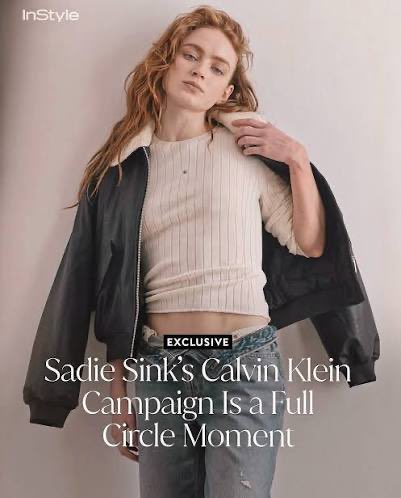 NF2304's tweet photo. Does anybody know where this jacket is available at that’s Sadie sink is wearing here  ? I’m guessing Calvin Klein but can’t find it anywhere? Please help https://t.co/JHxeRbGP28