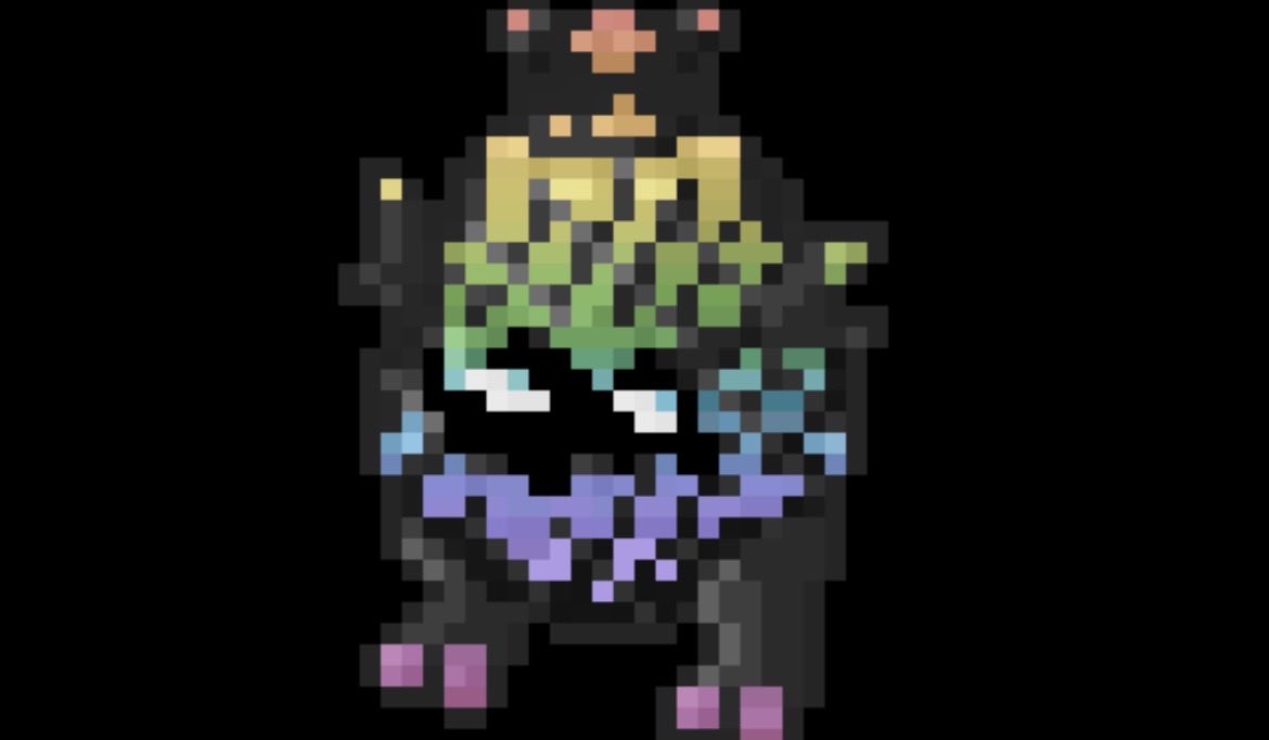 Blyellows's tweet photo. Petition to change gamma rainbow faberge Kyeggo to look more close to these images? Both the sprite and model are pretty disappointing and I think the model should have black ears,legs and a tail instead of it being rainbow. Also making the eyes rainbow instead #LoomianLegacy https://t.co/GtCBhHd4AE