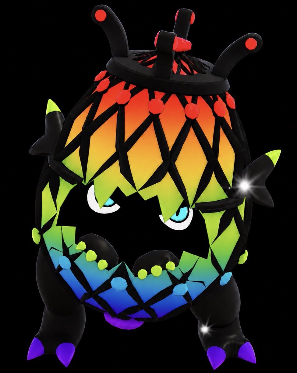 Blyellows's tweet photo. Petition to change gamma rainbow faberge Kyeggo to look more close to these images? Both the sprite and model are pretty disappointing and I think the model should have black ears,legs and a tail instead of it being rainbow. Also making the eyes rainbow instead #LoomianLegacy https://t.co/GtCBhHd4AE