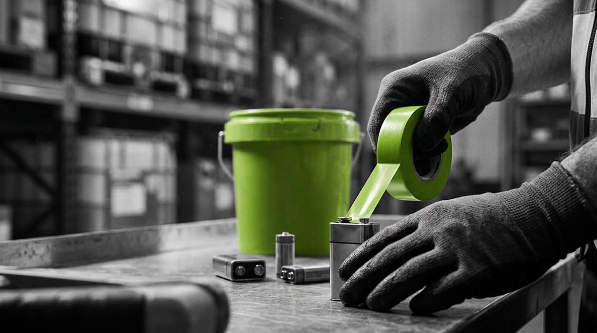 GIC_Greenflow's tweet photo. Tossing mixed batteries into one bucket isn't storage. It's a fire hazard. We see it in London warehouses constantly. If a 9V terminal touches a lithium cell, you've got a fire risk. Tape the terminals. It’s the simplest safety win on your site. https://t.co/YLyx66ubAr