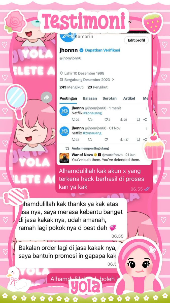 kvesini's tweet photo. JASA PEMULIHAN AKUN/DELETE AKUN, BERGARANSI RESMI GUYSS

KENDALA :#zonajajan
🌷PULIHKAN CHT WA LAMA
🌷JASA SADAP WA/IG
🌷LUPA PASWORD &amp; LUPA DATA2
���JASA HAPUS AKUN ALL SOSMED
🌷JASA PULIHKAN AKUN ALL GAME
GOGGLE ,GMAIL,INSTAGRAM,TWITER, FB,TIKTOK,DLL #zonauang

Fast WA di BIO‼️ https://t.co/w5MgmefTLx