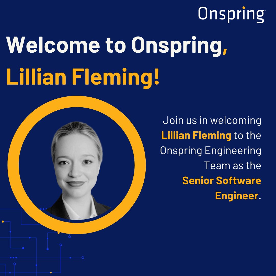 onspring's tweet photo. We're excited to welcome Lillian Fleming to the Onspring as a Senior Software Engineer.

Lillian brings years of engineering experience designing and delivering enterprise-grade solutions at scale. With deep expertise in coding, cloud platforms, and distributed systems architecture, she's built her career solving complex challenges. We're looking forward to the architectural depth and engineering rigor she'll bring to our platform.

Welcome to Onspring, Lillian. Glad to have you here!

#teamonspring #newhire #grc #growingtogether