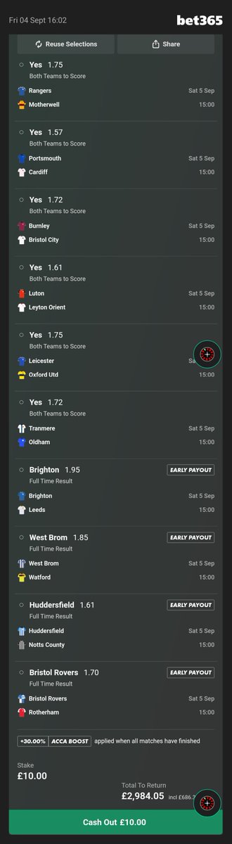 ChillandBill1's tweet photo. My Saturday 3pm Acca.

Took some highly rated BTTS picks from
https://t.co/IZOclQeW02 and added some in form wins.

£10 > £3k

 https://t.co/0e3Lin2ObN https://t.co/EP3LCloS32