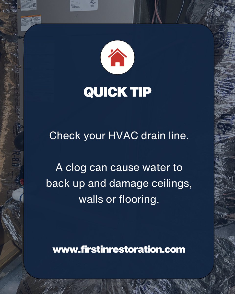 FirstInRestore's tweet photo. A clogged HVAC drain line can cause hidden water damage! 💧 Check for standing water or stains around your unit. 

Call us at 678-483-7284 or visit https://t.co/8QxYKZ0GpH for help! 

#WaterDamage #HVACTips #PropertyMaintenance #PropertyRestoration https://t.co/aXGEHQ96F5