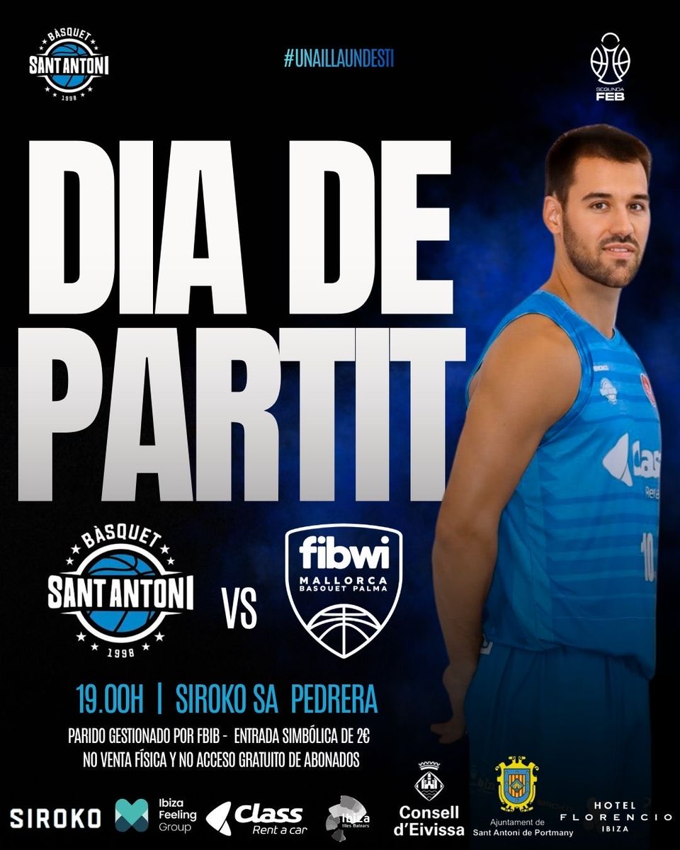 CBSantAntoni's tweet photo. 🏀 TORNAM A CASA! 💙

💫 Llega la previa del Trofeu AON ofrecida por Grupo Mambo, desde 1984 creando momentos únicos @mamboibiza.

🏀 Vuelve el baloncesto a nuestra casa. Este domingo 6 de septiembre recibimos al Fibwi Mallorca Bàsquet Palma en Siroko Sa Pedrera para disputar el Trofeu AON, una nueva oportunidad para seguir preparando todo lo que está por venir.

👏🏻 Después de días de trabajo, llega el momento de empezar a trasladar a la pista todo lo construido durante la pretemporada. Nuevas piezas, caras conocidas y un grupo que continúa cogiendo ritmo y dando pasos hacia el inicio de la competición oficial.

⚔️ Enfrente tendremos al Fibwi Mallorca Bàsquet Palma. Un duelo entre equipos de las islas y un buen test para seguir creciendo, ajustar detalles y empezar a recuperar esas sensaciones que solo aparecen cuando el balón vuelve a botar delante de nuestra gente.

🏠 Y sí, volvemos a casa. Vuelven los nuestros a Siroko Sa Pedrera y vuelve nuestra afición a la grada. Han sido muchos meses esperando este momento y tenemos muchas ganas de volver a escucharos y sentir vuestro empuje desde el primer minuto.

🎟️ ENTRADAS
Recordamos que se trata de un partido gestionado por la FBIB y que la venta de entradas se realizará exclusivamente online a través del enlace que dejamos a continuación. No habrá venta de entradas físicas.

👉🏻 El acceso tiene un precio simbólico de 2 €, importe destinado como donación a la Fundación FEBIB. También los abonados del club deberán adquirir su entrada para poder acceder al encuentro.

🔗 Entradas: https://t.co/G27kG9Az6h

💙 Estimada afició, ja queda menys. Tornam a casa, tornam a Siroko Sa Pedrera. Vos esperam!

🔥 Som família. Som equip. Som Class Bàsquet Sant Antoni.

📅 Domingo 6 de septiembre
⏰ 19:00 h
📍 Siroko Sa Pedrera

#Classrentacaribiza #OrgullDeClub #UnaIslaEnLaGrada #UnaIllaUnDestí