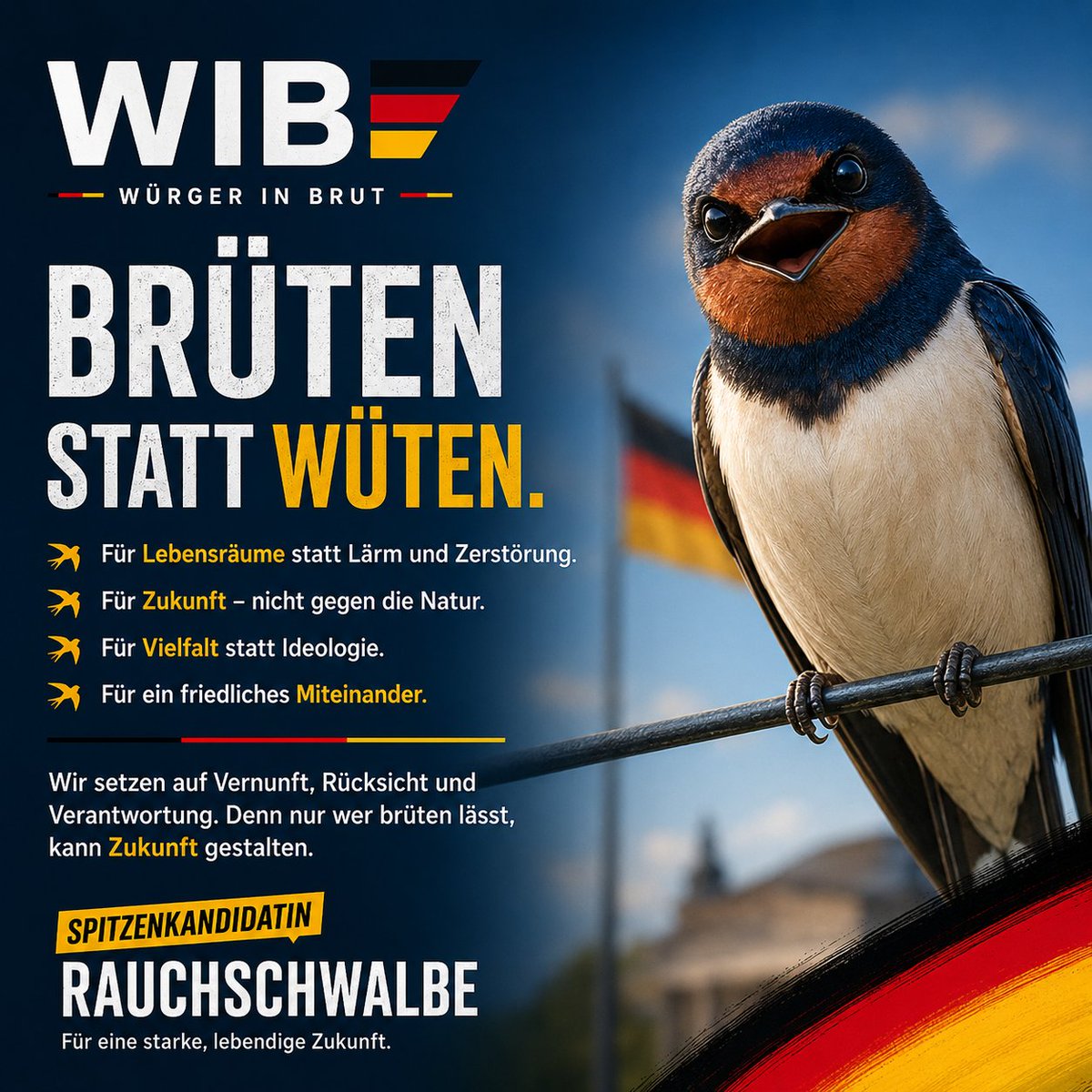 WuergerInBrut's tweet photo. Niedlich im Gefieder, gnadenlos in der Analyse: Während andere Parteien noch wütend herumflattern, baut die Rauchschwalbe längst am Nest der Vernunft. 

Keine Kuckuckseier, kein Dauergekeife, kein ideologischer Vogelschiss – einfach brüten, denken, Zukunft machen. 😇🔪

#wib #biw https://t.co/0mzW42pZov