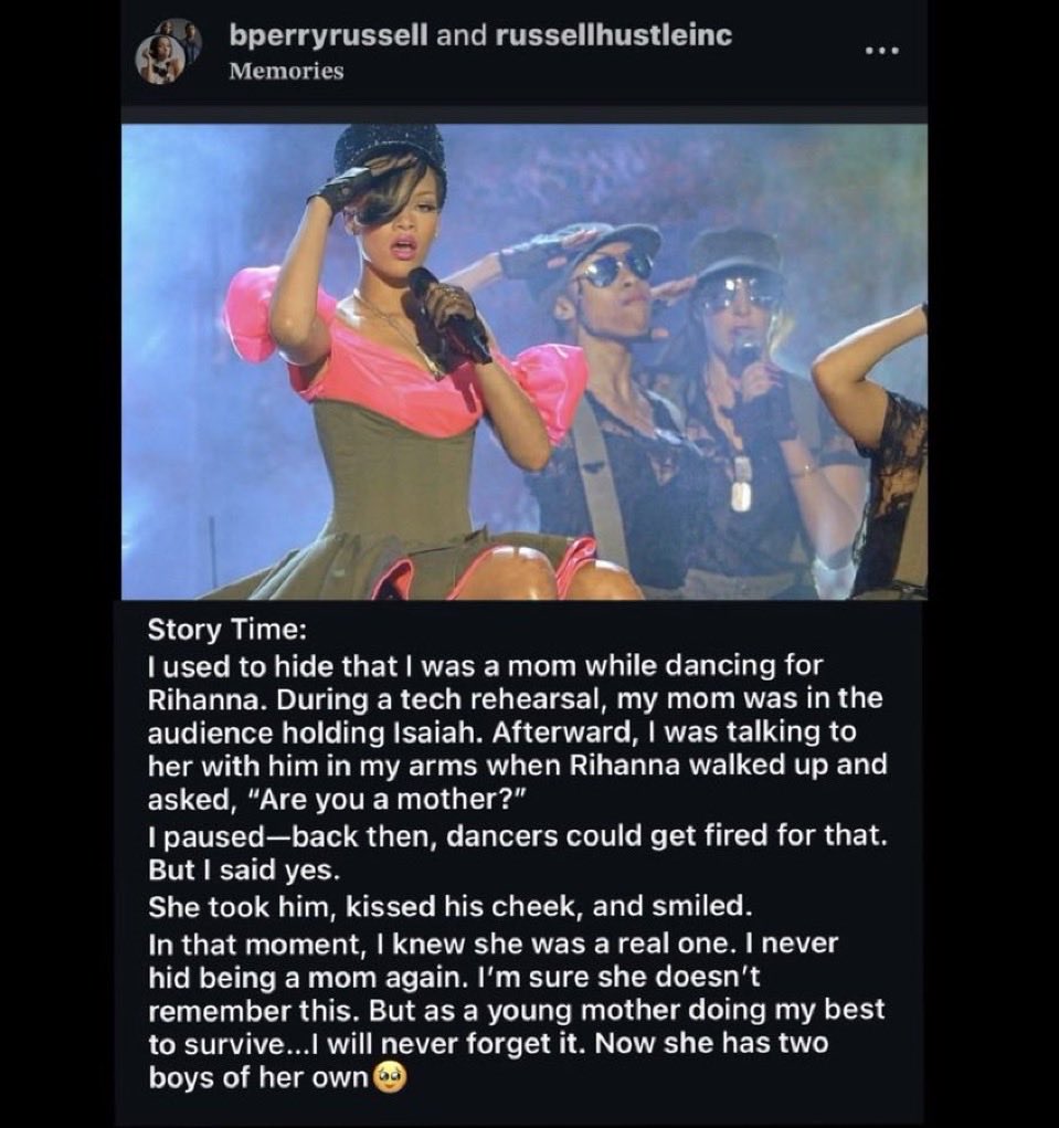 headnavy's tweet photo. A lot of people don’t know that she was Rihanna’s dancer when Isaiah was very young, so she thought Rihanna would kick her off the tour. Her story is so bittersweet. https://t.co/wJpq68AGup
