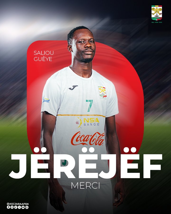 ASCJaraaf_Sn's tweet photo. Le Jaraaf exprime ses remerciements et sa reconnaissance à Saliou Guèye et lui souhaite une continuité de succès et d'accomplissement pour la suite de sa carrière sportive.

Merci Saliou.

#AscJaraaf | #YaruYeewuYeete 💚🤍♥️ https://t.co/VbjkepsSmT