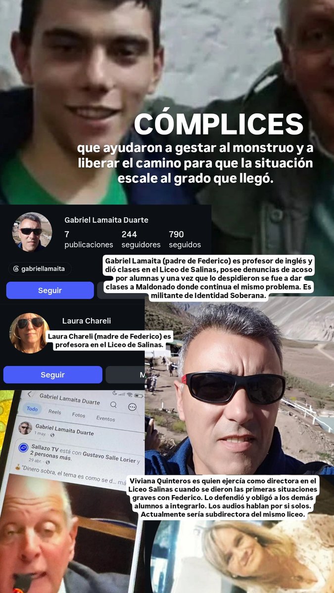 Hoeru_Tono's tweet photo. Cómplices de Federico Lamaita Chareli:
Gabriel Lamaita Duarte (padre) 
Laura Chareli (madre) 
Viviana Quinteros (directora)
Todos los que limpiaron el camino para que esta bestia inadaptada hiciera lo que hizo. Cada cicatriz en el cuerpo de la chica tiene el nombre de estos. https://t.co/nW2arj8oti