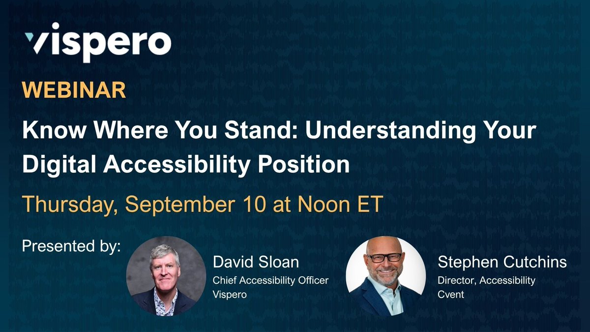 Vispero_HQ's tweet photo. How can your organization make digital accessibility a consistent part of how its experiences are built, evaluated, and shared? Stephen Cutchins, Cvent, and David Sloan are diving into this topic on Thursday, September 10 at noon ET.

Reserve your spot, register today: https://t.co/41hM1Dn5dQ

#DigitalAccessibility #Accessibility