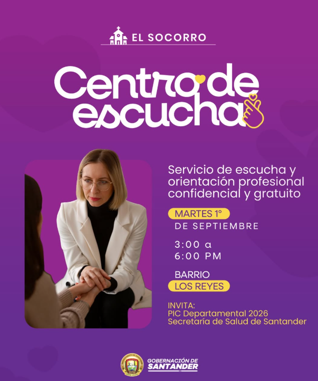 ESEHMB's tweet photo. 💜 Tu bienestar emocional importa. 🫶

El Centro de Escucha llega a Los Reyes, El Socorro, con orientación profesional, confidencial y gratuita. 🧠💬
📅 Martes 1 de septiembre
🕒 3:00 a 6:00 p. m.
📍 Barrio Los Reyes
Hablar también es cuidarte. 💜
#CentroDeEscucha #SaludMental https://t.co/WKDGI4JBGG